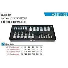 Nt Tools 25 Parça 1/4 ve 1/2 torx ve E tipi Torx Lokma Takımı NCSET1412E
