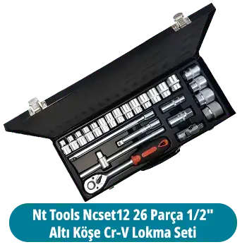 NT Tools NCSET12 26 Parça 1/2" Altı Köşe Cr-V Lokma Seti
